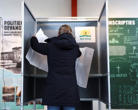 Dutch parliamentary elections in the NetherlandsA person votes during the Dutch parliamentary election in The Hague, Netherlands.
