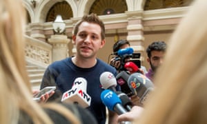 Austrian privacy campaigner Max Schrems speaking to reporters