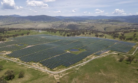 An aerial view of Williamdale Solar Farm, 35km south of Canberra