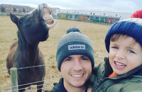 David Bellis with his son, Jacob, and Betty the horse.