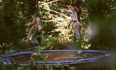 Eve and film-maker Lucy on the inner forest trampoline