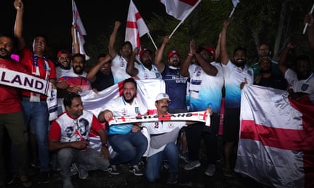 England fans cheering outside the team hotel in Qatar.