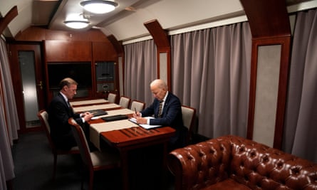 Joe Biden on the train to Kyiv with his national security advisor, Jake Sullivan.