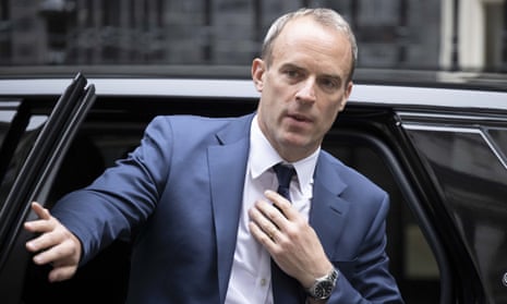 Raab leaves Downing Street after attending a weekly cabinet meeting