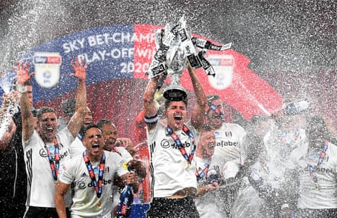 Fulham celebrate after their promotion back to the Premier League.