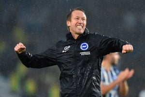 Brighton’s manager Graham Potter celebrates victory over Everton.