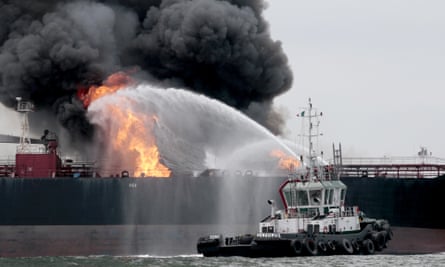 Fire on Pemex oil tanker in the Gulf of Mexico.