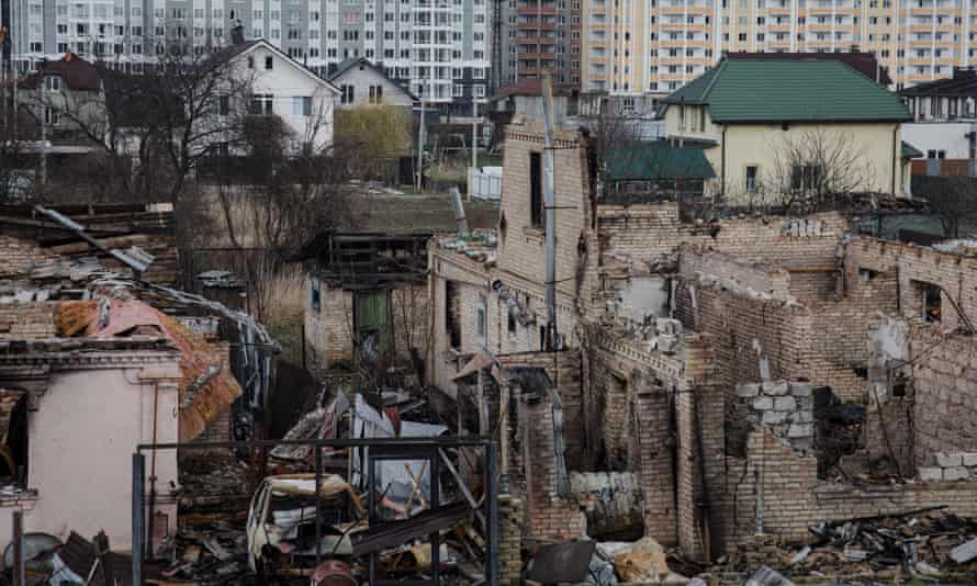 Remnants of the city of Bucha after bombing by Russian forces
