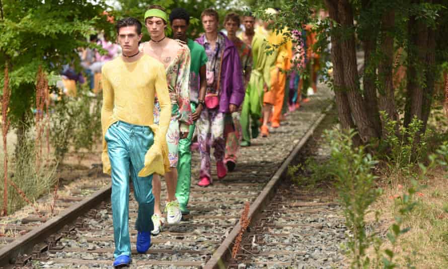 Models on the catwalk Etro show
