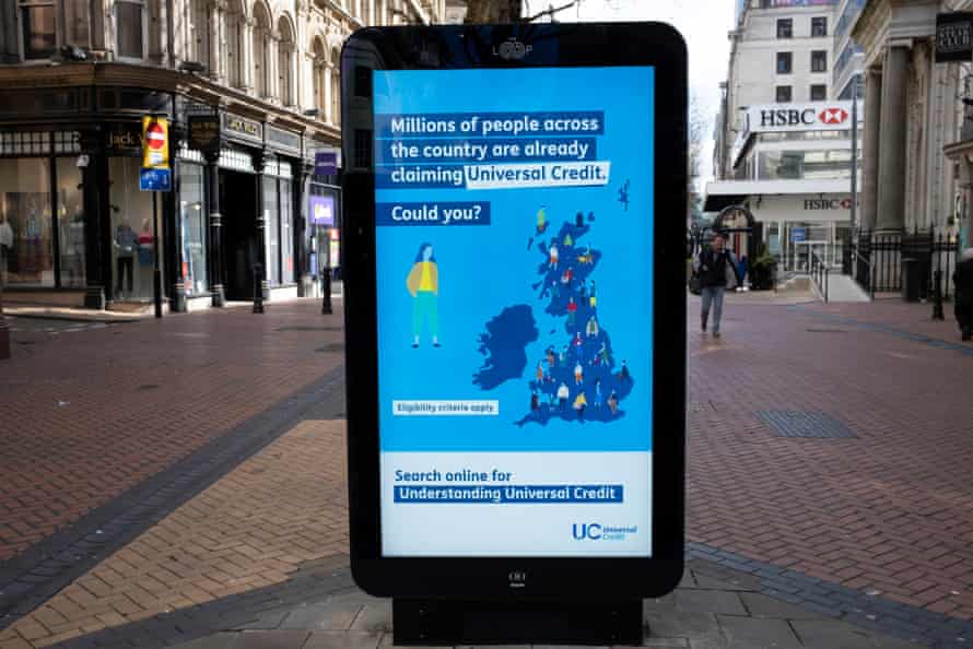 Government and NHS advert for claiming universal credit in Birmingham city centre