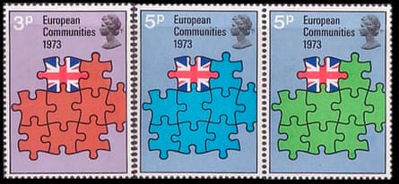 Royal Mail stamps issued in 1973 to commemorate the UK joining the EEC.