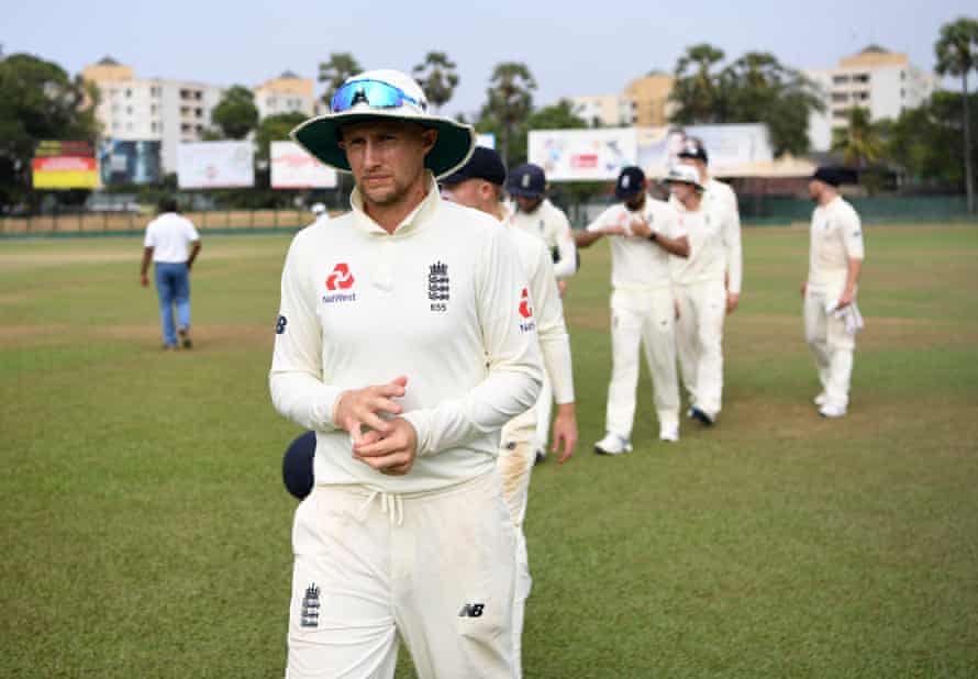 Joe Root leads his team from the field after the tour match between Sri Lankan Cricket Board President’s XI and England was abandoned