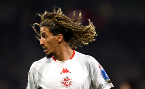 Tunisia's Hannibal Mejbri has an early chance.