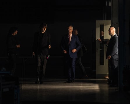 Nigel Farage about to go on stage in Norwich Norfolk, 31 March.