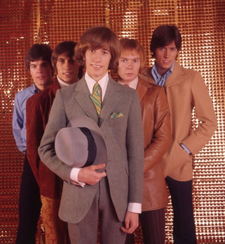 The Bee Gees in 1967, with Vince Melouney (far left) and Colin Peterson (second right)
