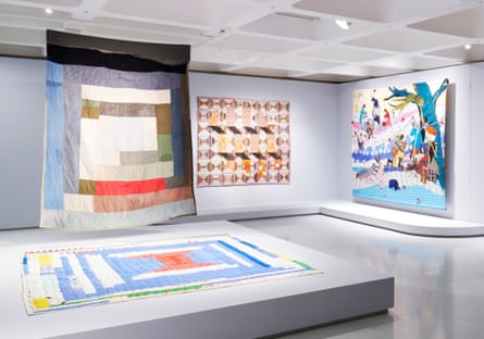 Serious subtext … Two-sided Work Clothes Quilt, back left, at Unravel.