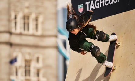 Sky Brown skates down the half-pipe