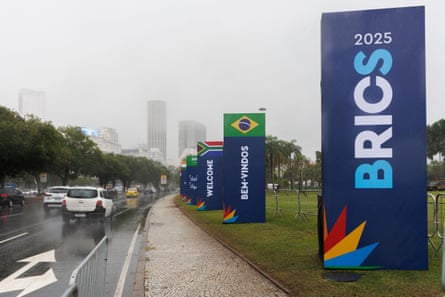Banners on a roadside in Rio that say ‘welcome’ in the languages of the member countries.
