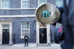 10 Downing Street this morning, as seen through the lens of one of the TV cameras in the street.