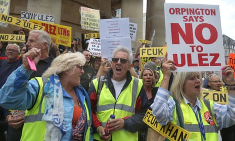 Protesters opposed to the expansion of the Ulez scheme gather in central London on Saturday.