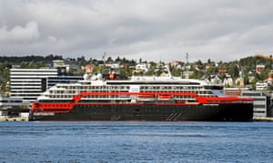 The MS Roald Amundsen ship, operated by Norway’s Hurtigruten line, is seen after 33 crew members tested positive for coronavirus, at a port in Tromso, Norway on 1 August, 2020.