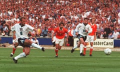 Alan Shearer scores a penalty in the Euro 1996 clash against the Netherlands at Wembley.