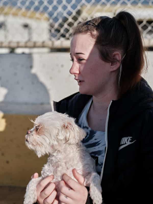 Hannah, who lives at the Hobart Showgrounds in a tent with her partner