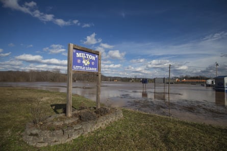 A flooded baseball field in Milton, West Virginia, in March. Flooding is increasingly common in the state.