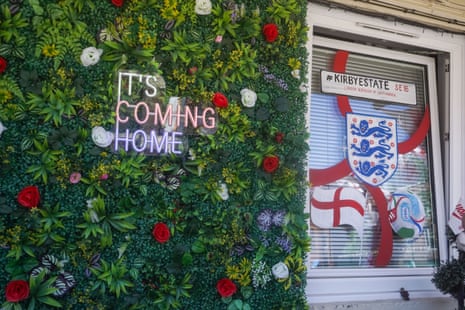The Kirby estate in Bermondsey East London is decorated with It's coming Home to celebrate the 2026 FIFA World Cup