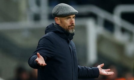 Erik ten Hag shows his frustration during the defeat by Newcastle.