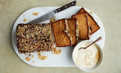 Anna Jones’s honey, almond and cardamon drizzle cake.