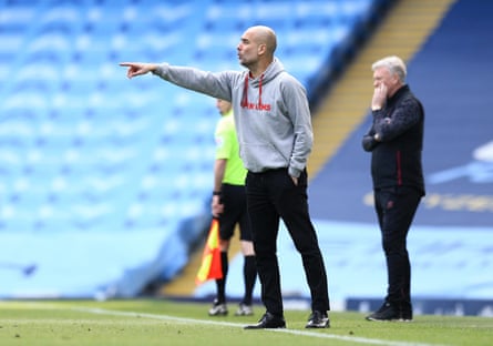 Pep Guardiola directs his City side against West Ham