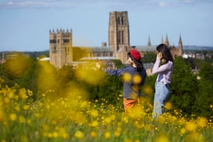 26 May – Durham Cathedral on the horizon as visitors to Observatory Hill look out over the city on a sunny afternoon