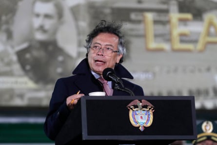 The Colombian president, Gustavo Petro, speaking at a podium