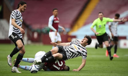 Harry Maguire injures himself falling on Aston Villa’s Anwar El Ghazi on 9 May