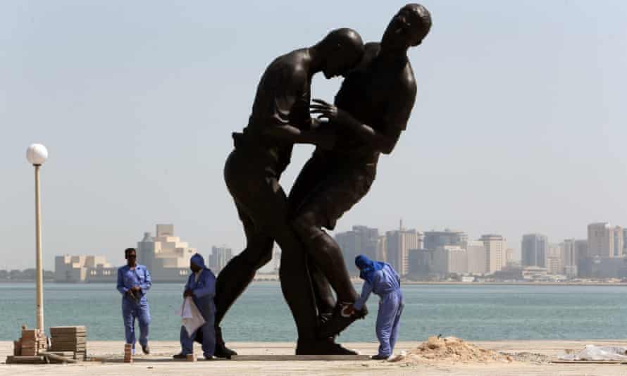 The statue was purchased by Qatar Museums and displayed upstairs in Doha.