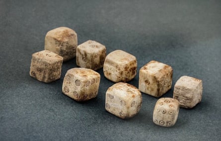 Tiny dice (1 to 1.5cm) made from bone from the first-century CE, excavated in 1975 from Pompeii’s House of Julius Polybius
