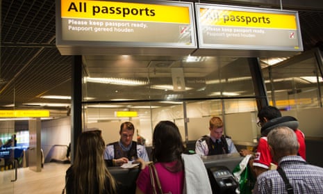 Passport control at Schiphol airport