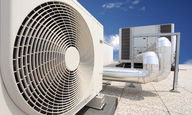 Air conditioning units on apartment block