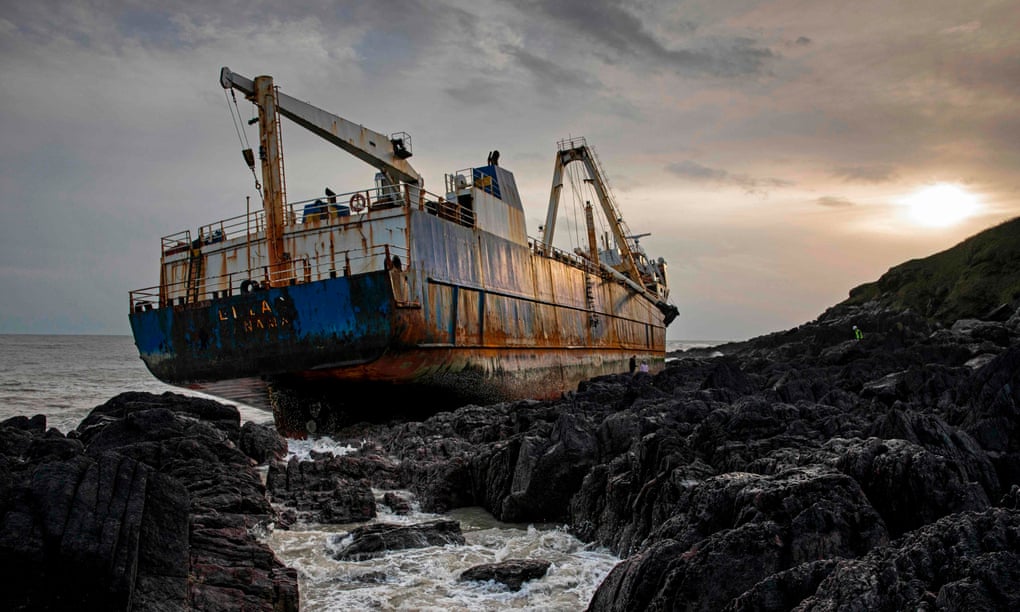 The abandoned 77-metre cargo ship MV Alta stuck on rocks near the village of Ballycotton