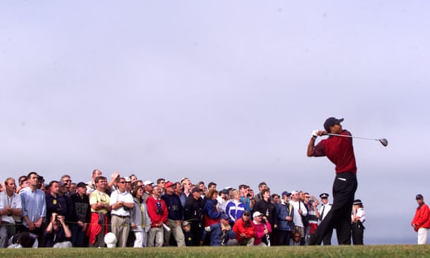 Tiger Woods tees off at the 13th hole at St Andrews in 2000