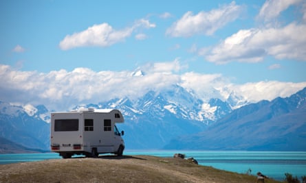 A campervan at Mount Cook national park, South Island, New Zealand