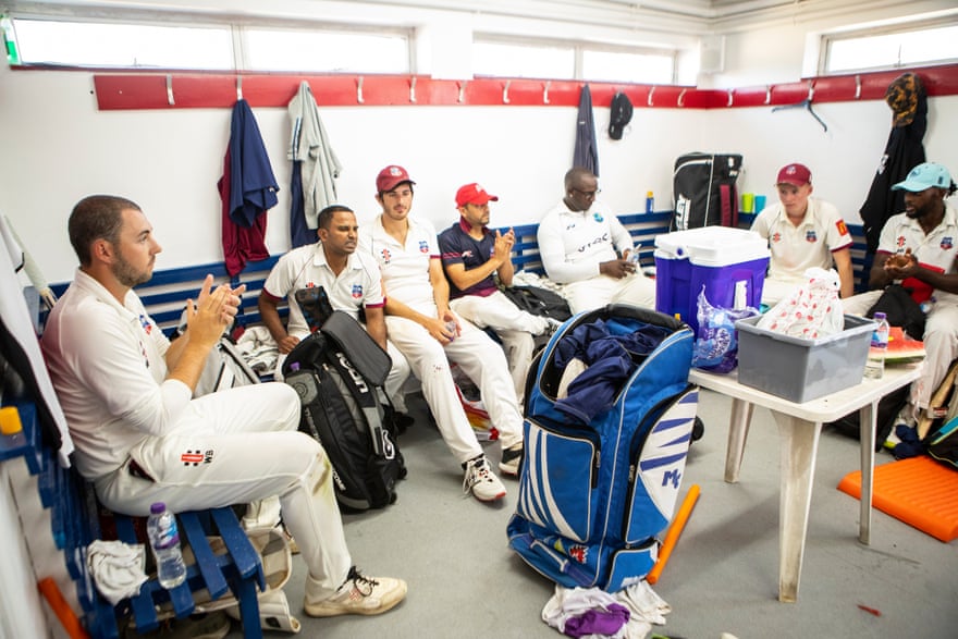 The team in their dressing room before batting against High Halstow.