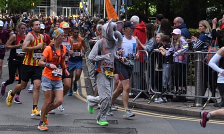 Runners in fancy dress at last year’s London Marathon.