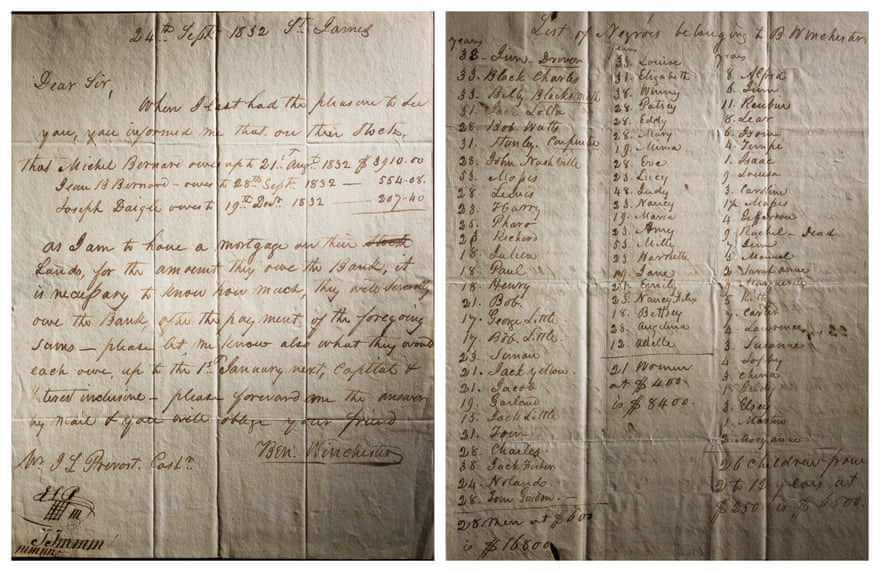 Handwritten correspondence from 1832 details the sale of slaves, including a young girl named Rachel, who would have died on the grounds of the Buena Vista plantation in St James Parish before turning 10.