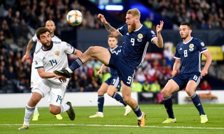 Oli McBurnie in action for Scotland against Russia in September 2019.
