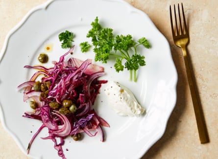 Fergus Henderson’s salad of beetroot, red onion, red cabbage, creme fraiche and chervil.