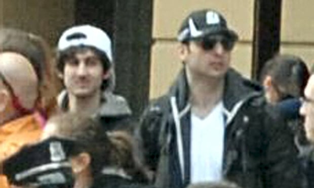 Dhzokhar and Tamerlan Tsarnaev, seen here among the crowd at the 2013 Boston Marathon. Orlando terror attack suspect Omar Mateen falsely told co-workers in 2013 that he knew the brothers.