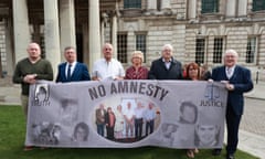 Eugene Reavey (far right), whose brothers were shot in their home by the Glenanne gang, protesting against UK plans for an amnesty for Troubles-related prosecutions.