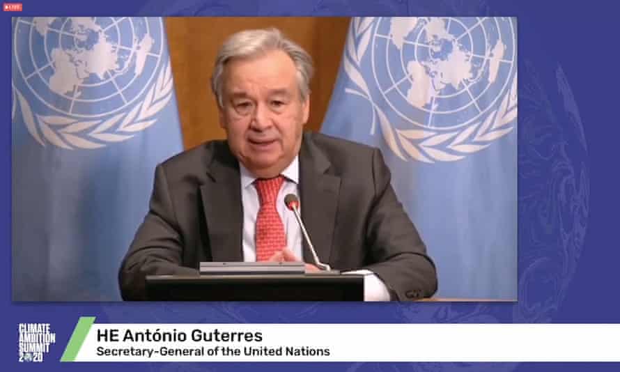Antonio Guterres at this weekend’s virtual climate summit, which took place without the US.